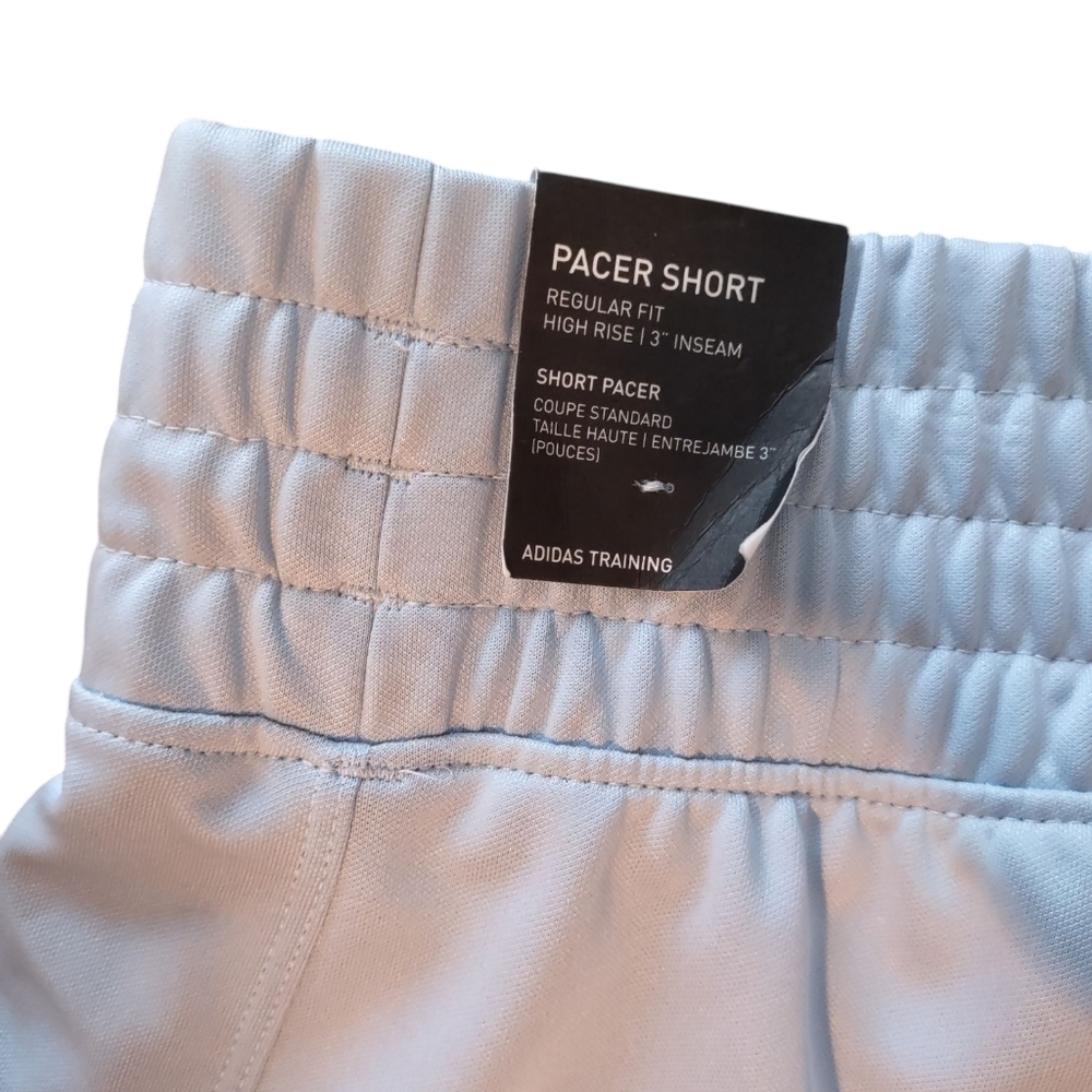Adidas Pacer Shorts Regular Fit 3" Inseam Light Blue NWT - Picture 10 of 13